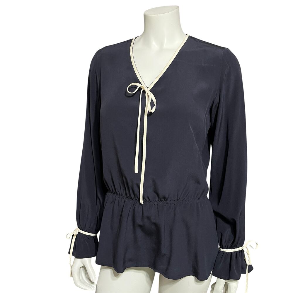 ⭐️Doncaster Navy 100% Silk Career Blouse Secretary Sz-SMALL